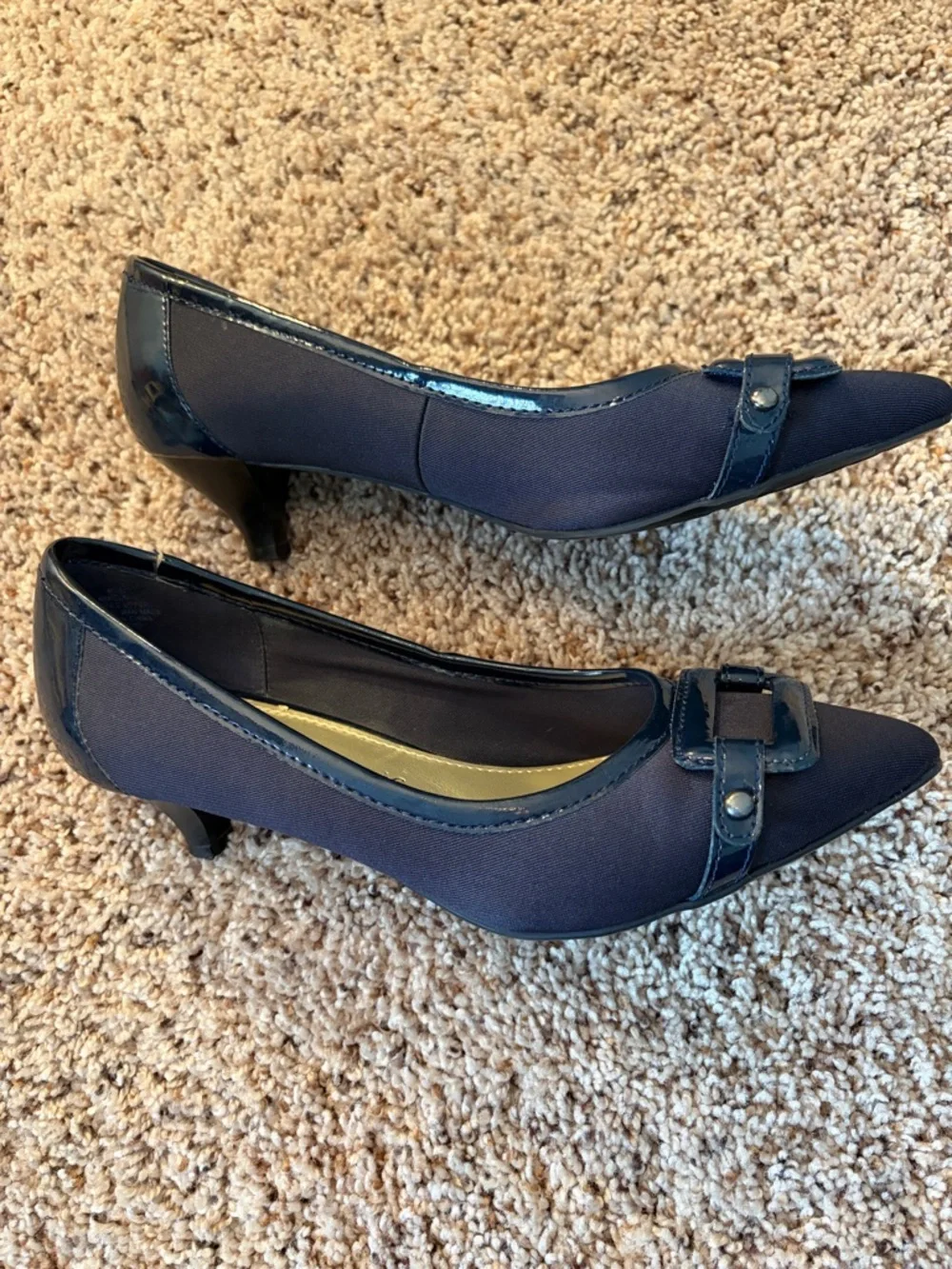 Anne Klein Navy Low Heel Pumps with Satin Buckle - Picture 5 of 9